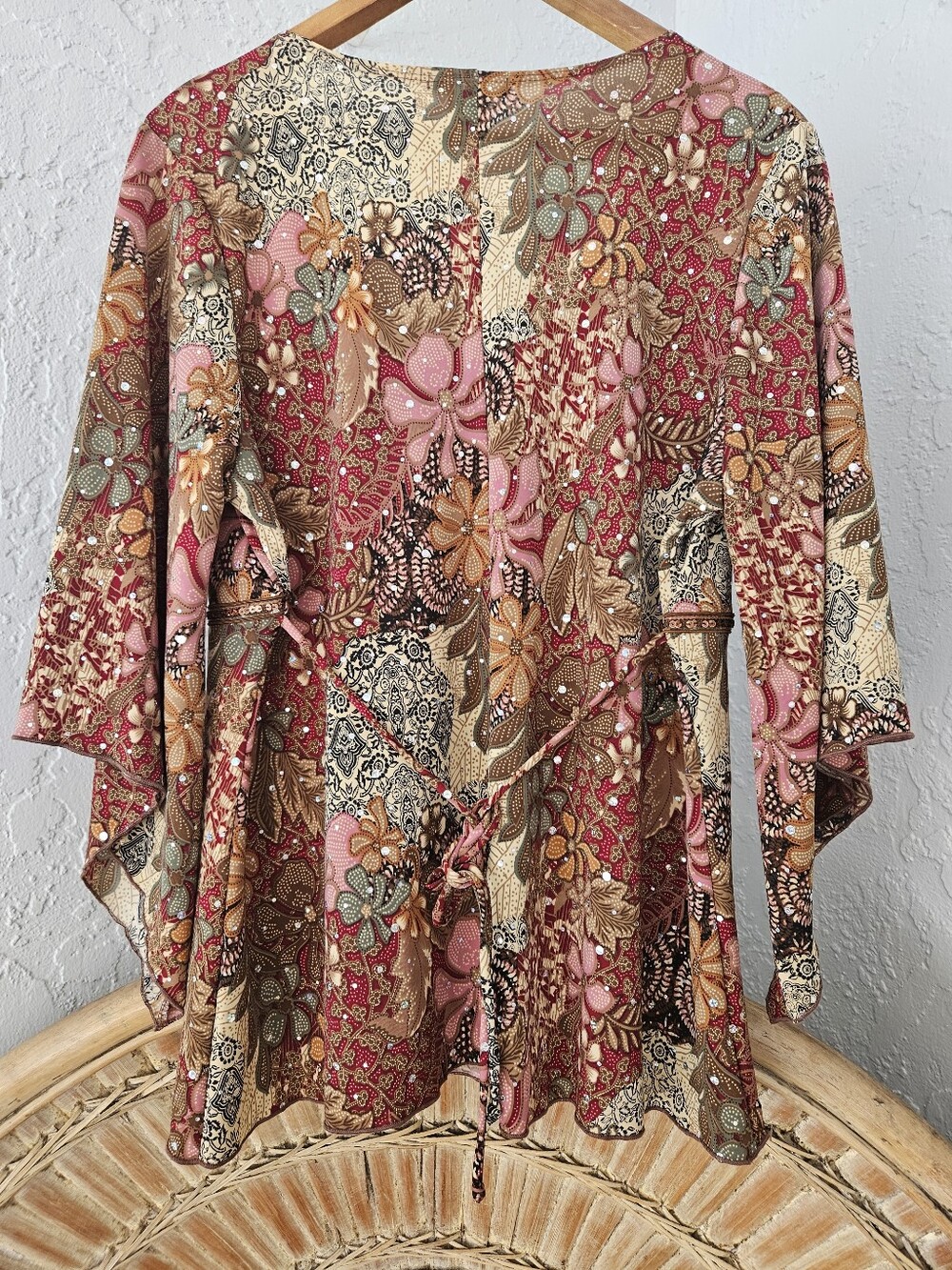 Vtg Ing+ USA Y2k Boho Women 3X Flowy Floral Sequin Festival Feminine Blouse - Picture 3 of 13